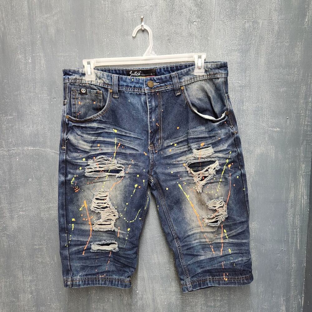 Switch Remarkable Paint Splatter Distressed Denim shorts 36